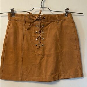 Forever 21  Los Angeles tan denim lace up mini skirt back zip back size 6